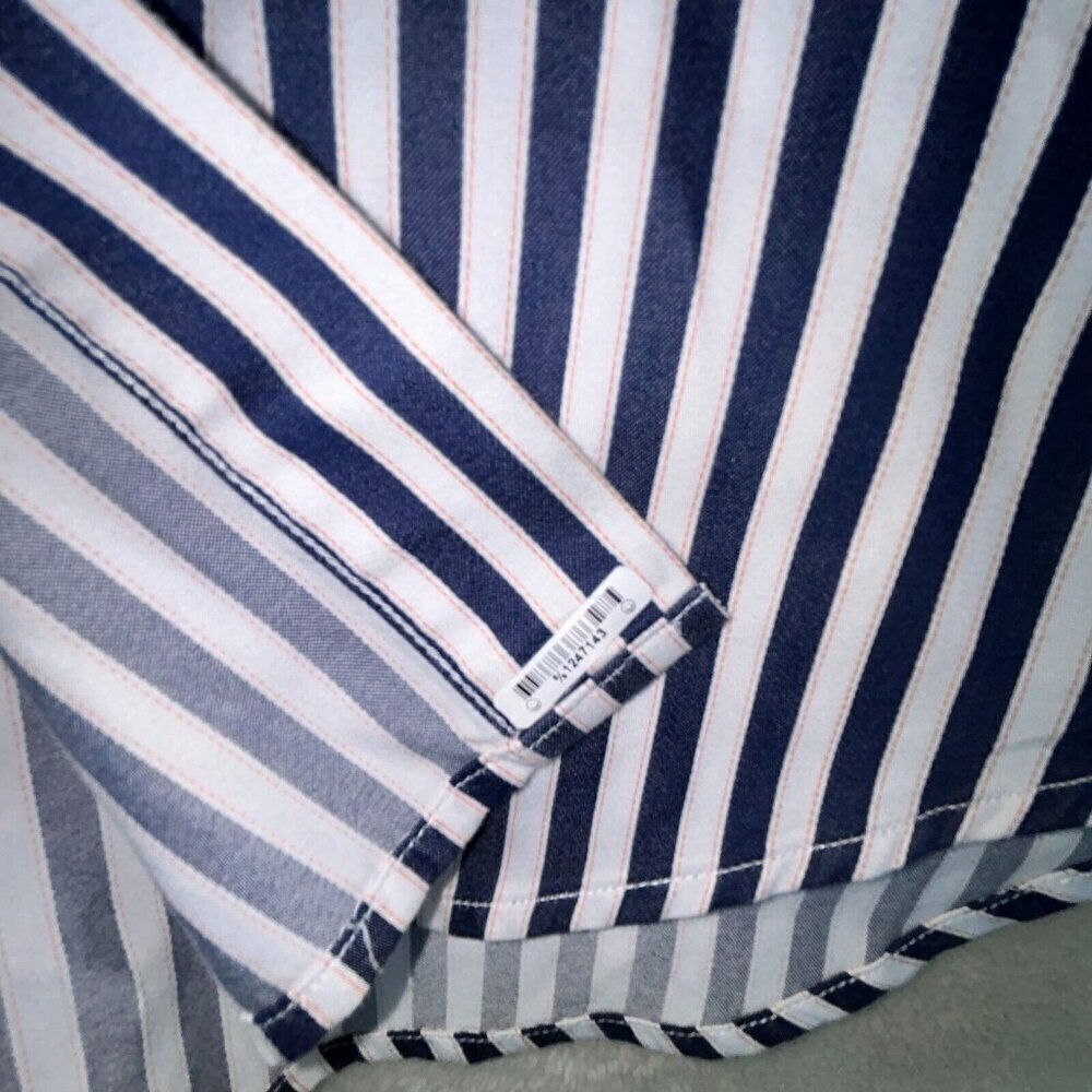 Robert Graham L Shirt Mens Large Navy Blue Striped Pink Flip Cuff Green Trim 100 - Picture 6 of 11